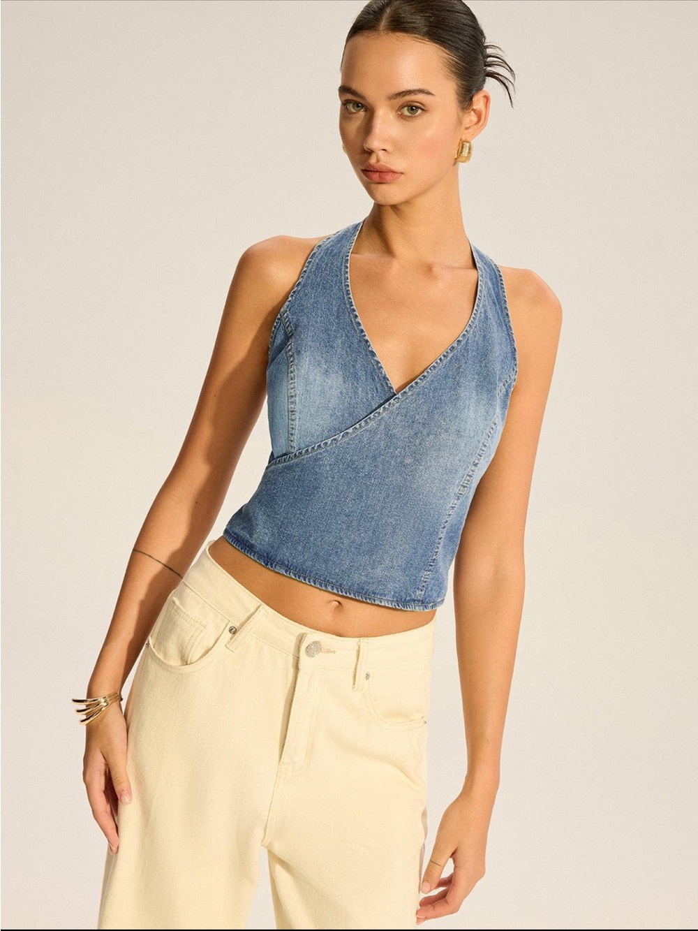 Commense Denim Wrap Halter Camisole - Light Blue NWT